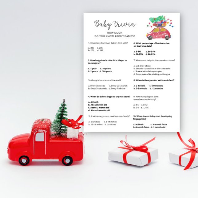 Papier Voiture d'hiver Trivia bébé | Jeu Baby shower (Créateur téléchargé)