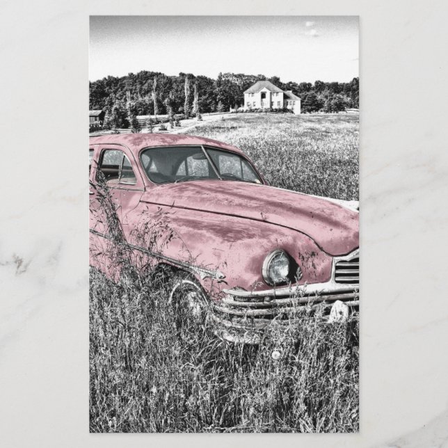 Papier Voiture vintage classique rose (Devant)