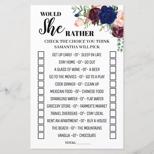 Papier Voudrait-elle plutôt douche anglais espagnol jeu (Devant)