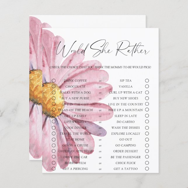 Papier Voudrait-elle Plutôt Fleur sauvage jeu de margueri (Devant / Derrière)