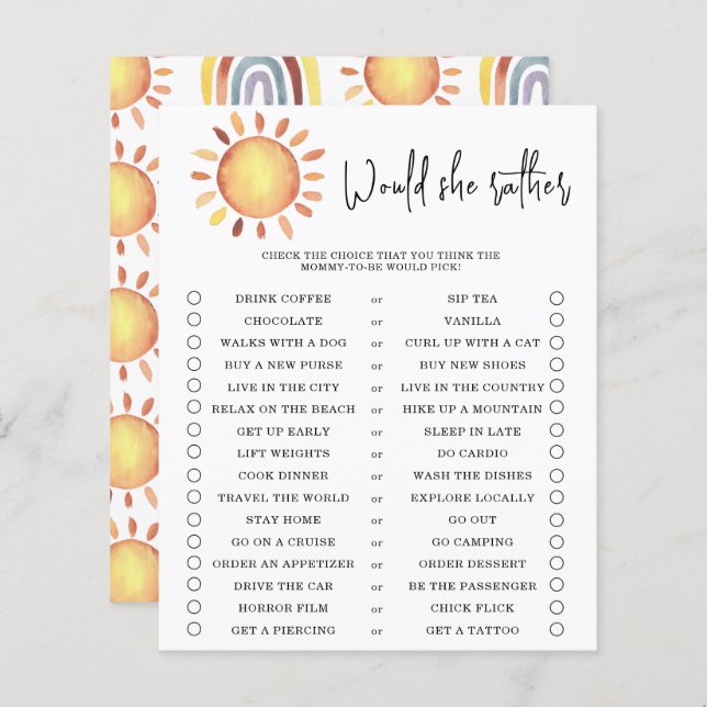 Papier Voudrait-elle plutôt - jeu de baby shower (Devant / Derrière)