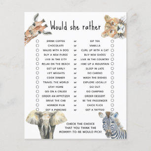 Papier Voudrait-elle plutôt - safari baby shower jeu