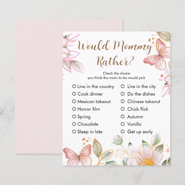 Papier Voudrait Maman Plutôt | Baby shower Jeu personnali (Devant / Derrière)