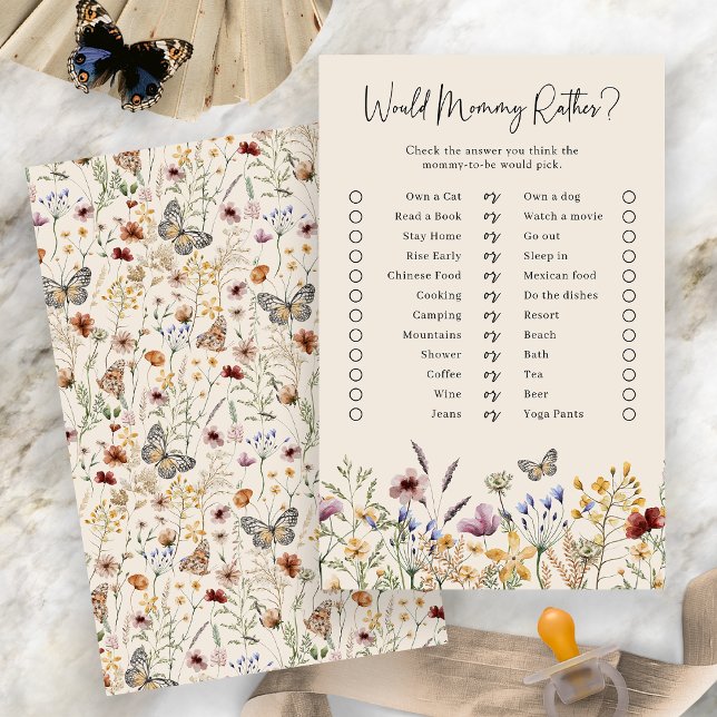 Papier Voudrait Maman Plutôt Jeu (Boho Floral Would Mommy Rather Game by Painted Paperie
)