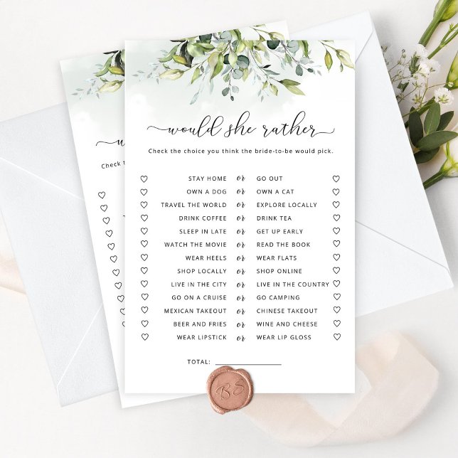 Papier Voulait-elle plutôt le jeu de douche nuptiale (Créateur téléchargé)