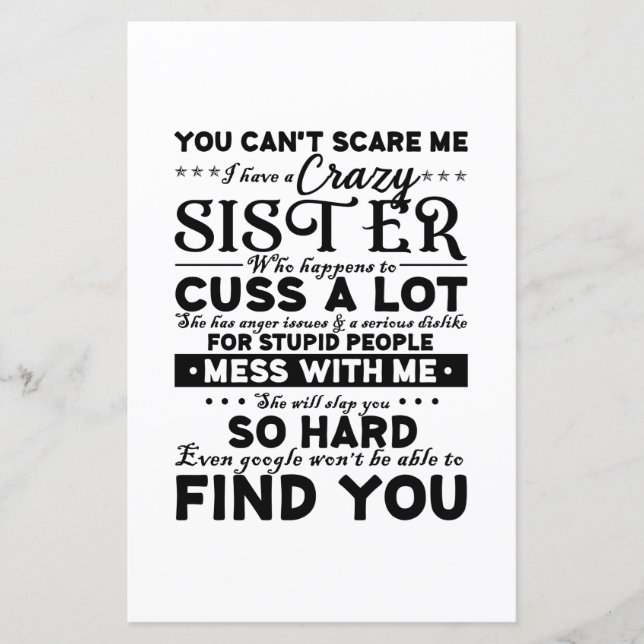 Papier Vous Ne Pouvez Pas Me Faire Peur J'Ai Une Fou Soeu (Devant)