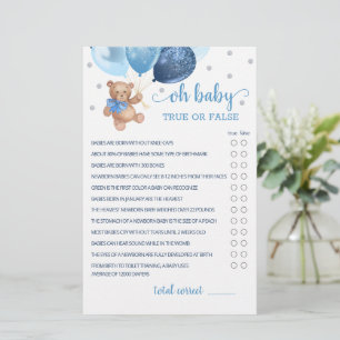 Papier Vrai Ou Faux Faits Jeu Baby shower Teddy Bear