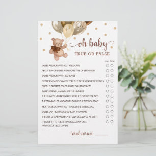 Papier Vrai Ou Faux Faits Jeu Baby shower Teddy Bear