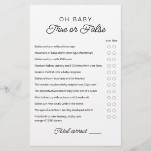 Papier Vrai ou faux Jeu Bébé Trivia jeu avec réponses