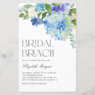 Papier Watercolor Blue Hydrangea Bridal Brunch Invitation