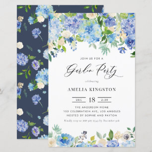 Papier Watercolor Blue Hydrangea Garden Party Invitation