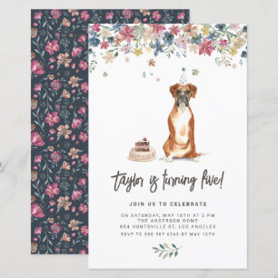 Papier Watercolor Boxer Chien Anniversaire Fête Invitatio