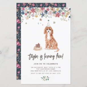 Papier Watercolor Cavapoo Chien Anniversaire Fête Invitat