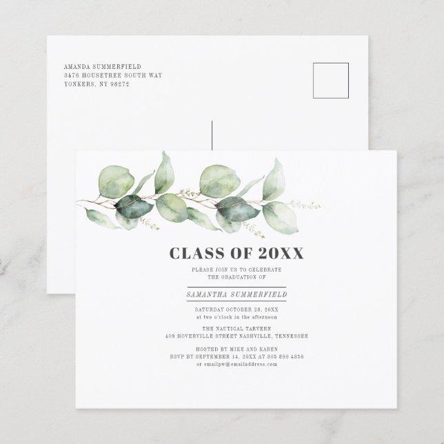 Papier Watercolor Eucalyptus Graduation 2025 Party (Devant / Derrière)