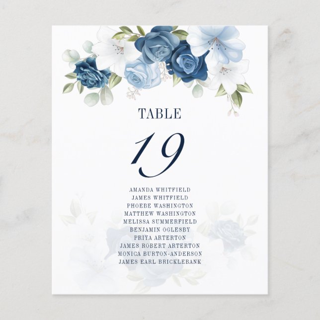 Papier Watercolor Floral Table Number 19 Seating Chart (Devant)