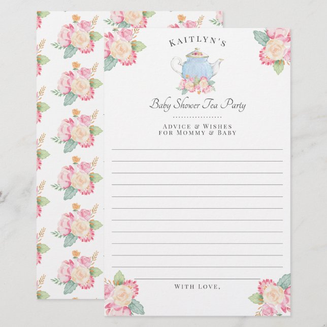 Papier Watercolor Floral Tea Party | Conseil Baby shower (Devant / Derrière)