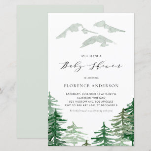 Papier Watercolor Forest Woodland Baby shower Invitation