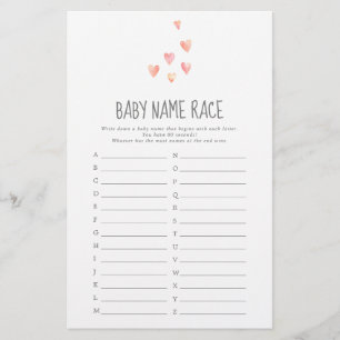 Papier Watercolor Hearts Girl Baby Name Race Game
