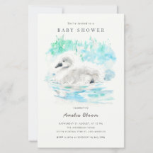 Watercolor Little Swan Baby Shower Invitation