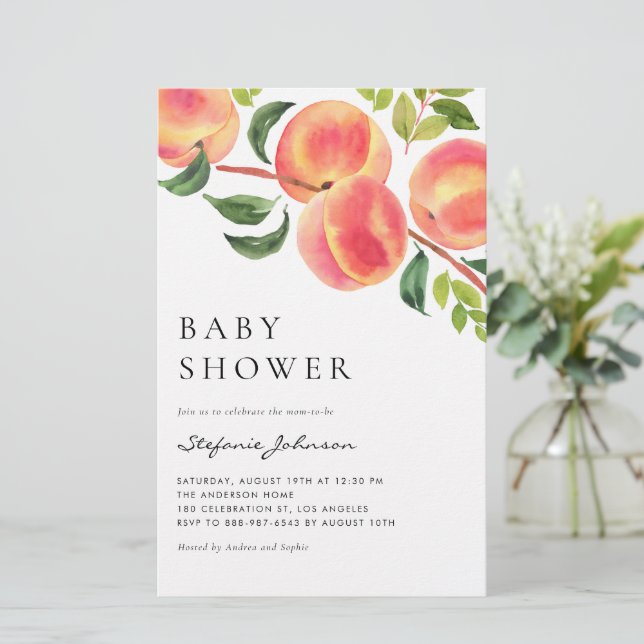 Papier Watercolor Peaches Baby shower d'été Invitation (Debout devant)