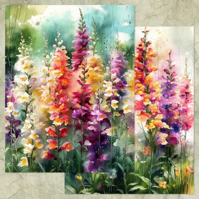 PAPIER WATERCOLOR SNAPDRAGONS GARDEN SCRAPBOOK PAPER (WATERCOLOR FOXGLOVE GARDEN SCRAPBOOK PAPER)