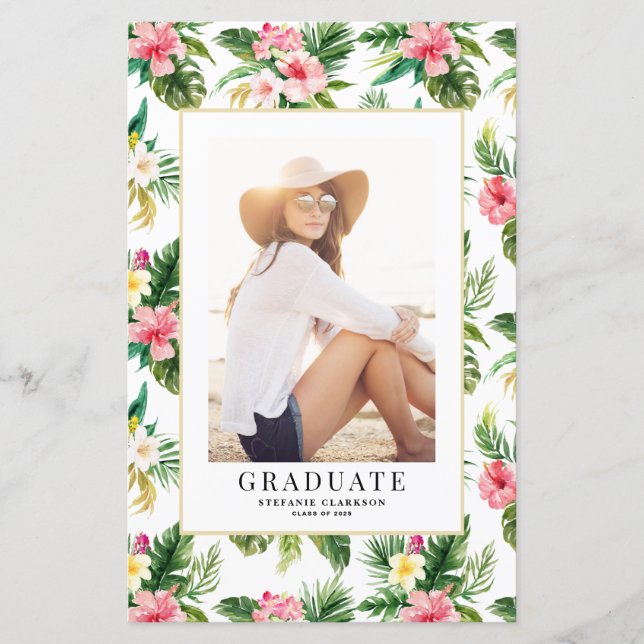 Papier Watercolor Tropical Photo Graduation Invitation (Devant)