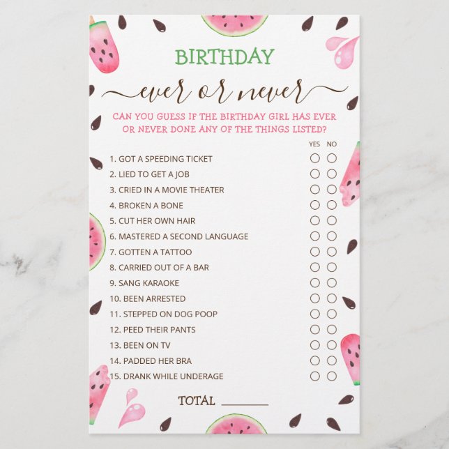 Papier Watermelon One In A Melon Anniversaire Jamais ou j (Devant)