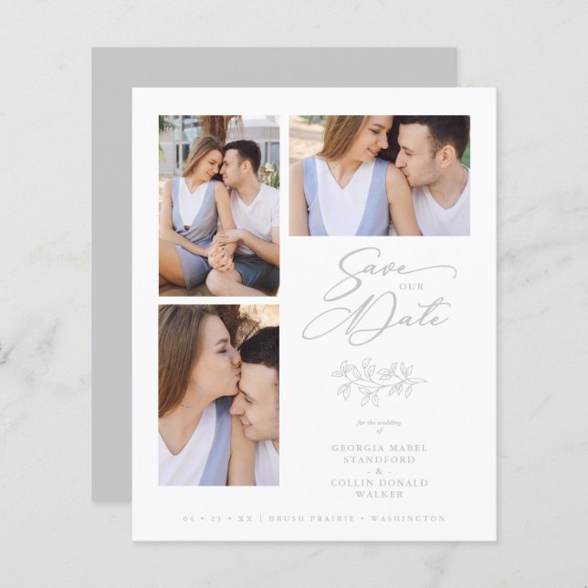 Papier Wedding Grey 3 Photos Collage Budget Branches (Devant / Derrière)