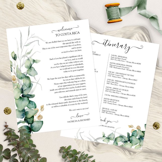 Papier Week-end Mariage Itinéraire Verdure Eucalyptus (Créateur téléchargé)