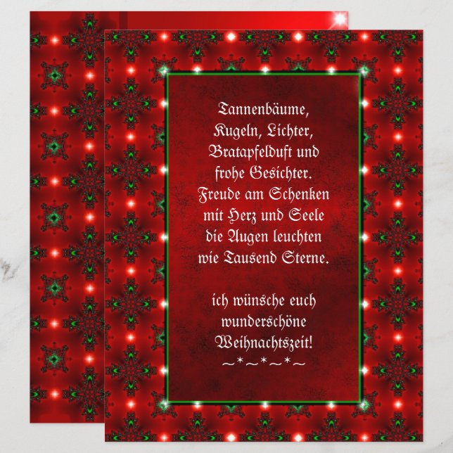 Papier Weihnachtsgedicht Deutsch, Ajouter Votre Texte (Devant / Derrière)
