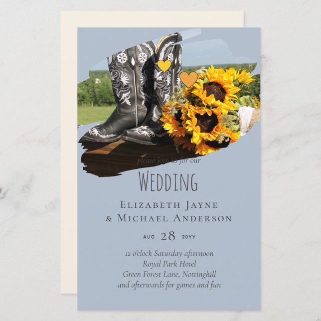 Papier Western Boots tournesol Mariage rustique (Devant / Derrière)