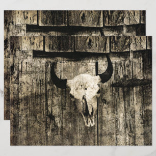 Papier Western Bull Crâne Vintage Grange Brown Bois rusti