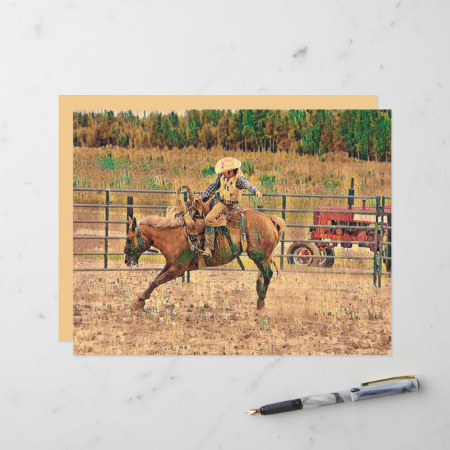 Papier Western Cowboy Country Horse Équitation (Devant/Arrière en situation)