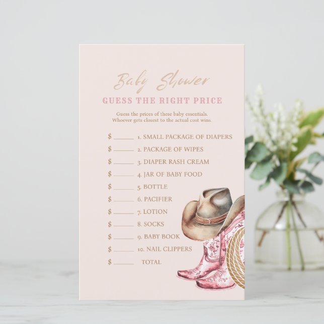 Papier  Western Guess the Price Baby Shower Game card (Debout devant)