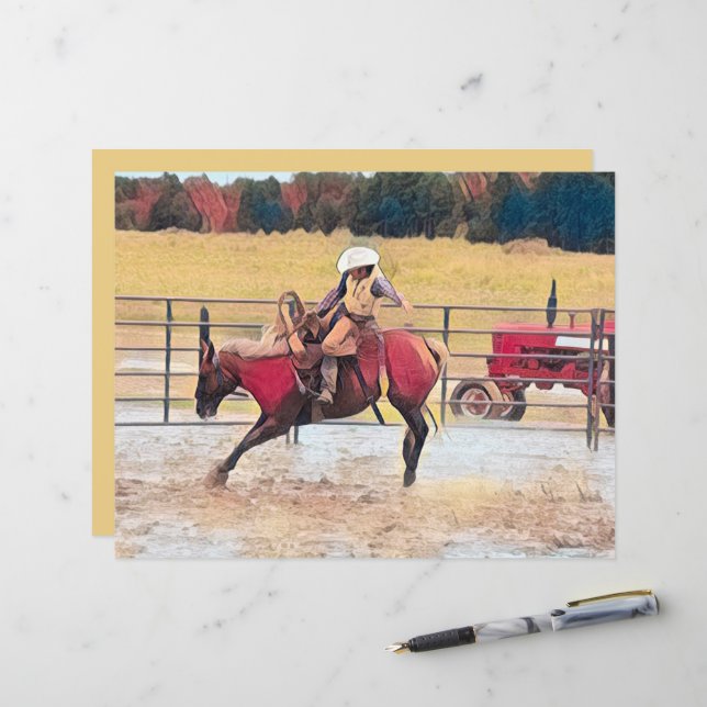 Papier Western Rodeo Country Horse Art (Devant/Arrière en situation)