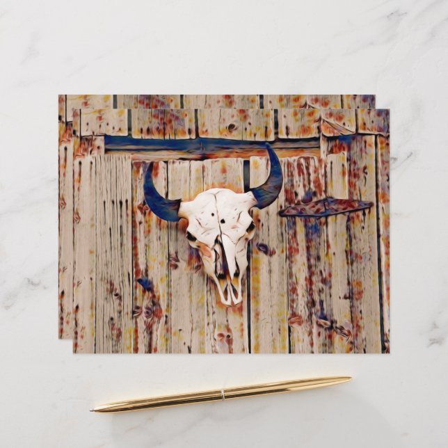 Papier Western Vintage Bull Skull Rustic Brown Grange (Devant/Arrière en situation)