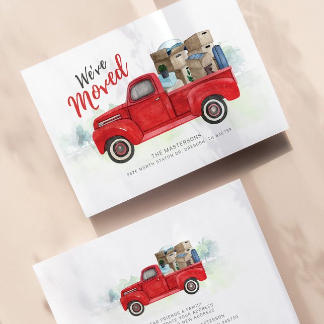 Papier Weve Moved Red Truck Moving Faire-part (Change of Address Moving Announcement Card Front and Back )