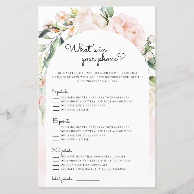 Papier What’s In Your Phone Blush Girl Baby shower Jeu (Devant)