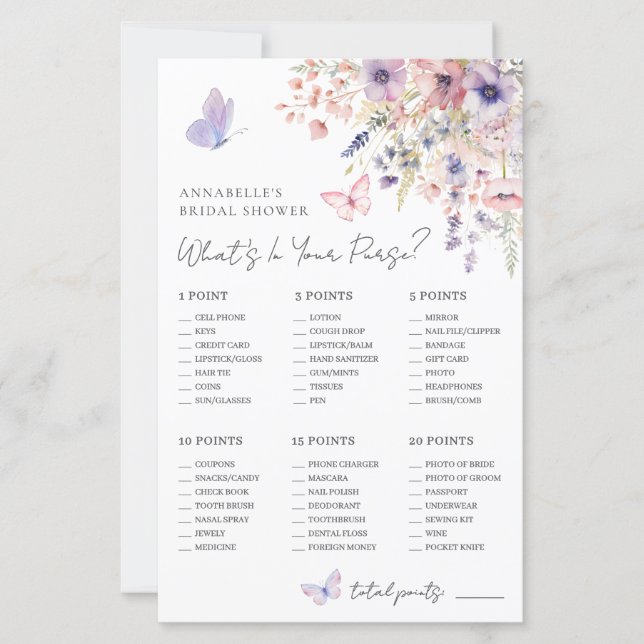Papier What's In Your Purse Bridal Shower Game (Devant)