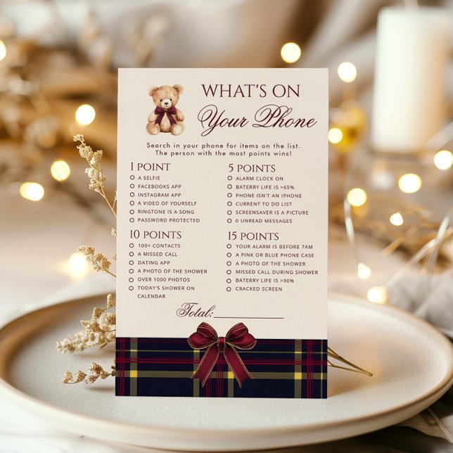 Papier Whats On your Phone Teddy Bear baby shower game (Créateur téléchargé)