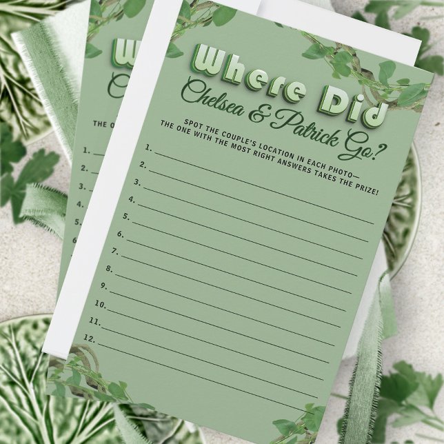Papier Where Did They Go Greenery Bridal Guessing Game  (Créateur téléchargé)
