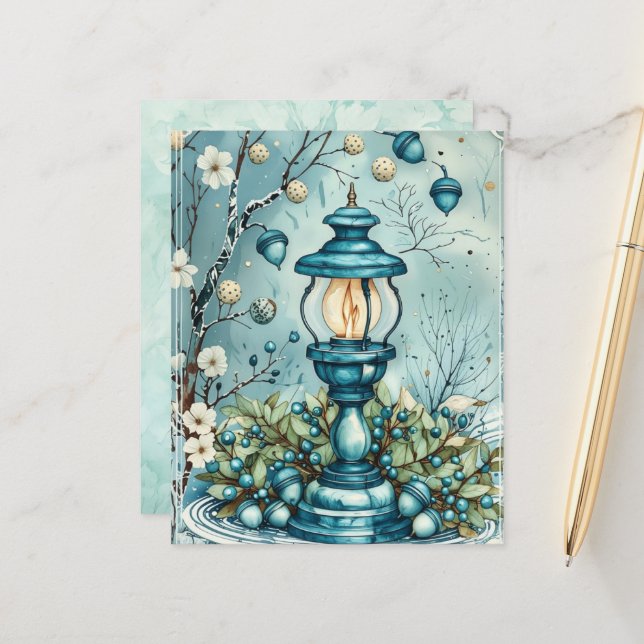 Papier Whimsical Blue Christmas Lamp Scrapbook Paper (Devant/Arrière en situation)