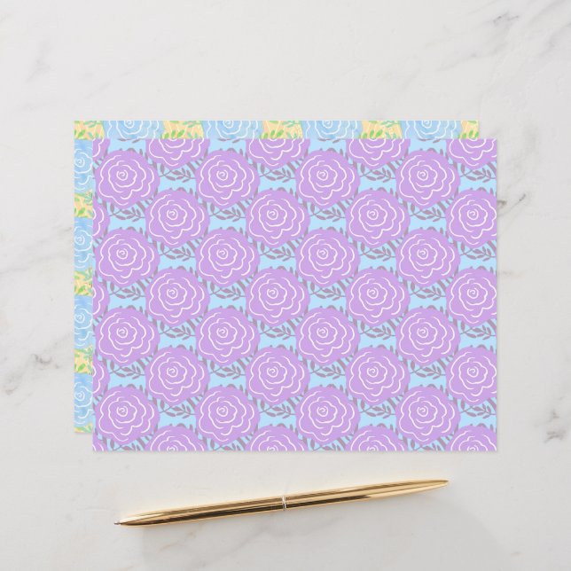 Papier Whimsical Panted Pastel Roses 2 (Devant/Arrière en situation)