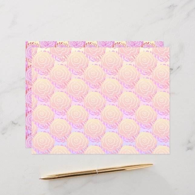 Papier Whimsical Panted Roses Pastel (Devant/Arrière en situation)