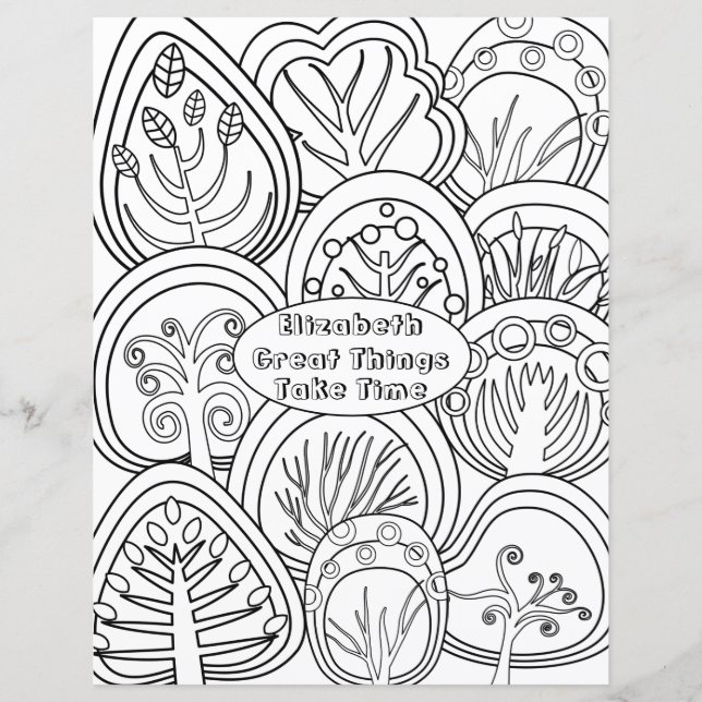 Papier Whimsical Zen Doodarbres Citation Nom Coloration (Devant)