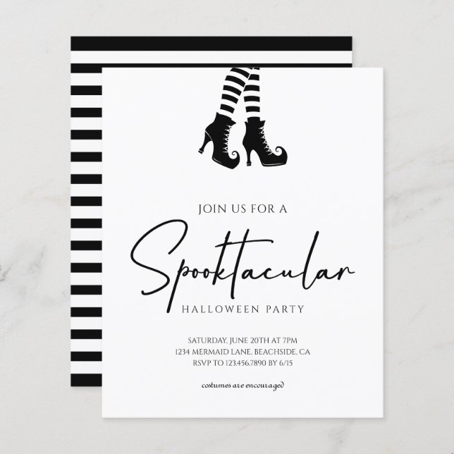 Papier Whimsy Halloween Party Black and White Invitation (Devant / Derrière)