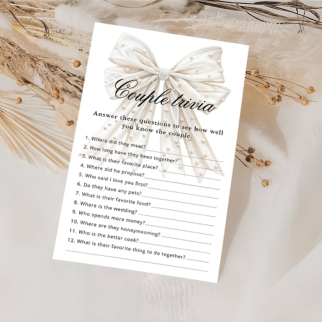 Papier White Bow Pearl Couple Trivia Fête des mariées Jeu (Créateur téléchargé)