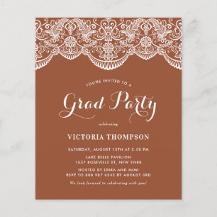 Papier White Brocade Lace Terracotta Invitation