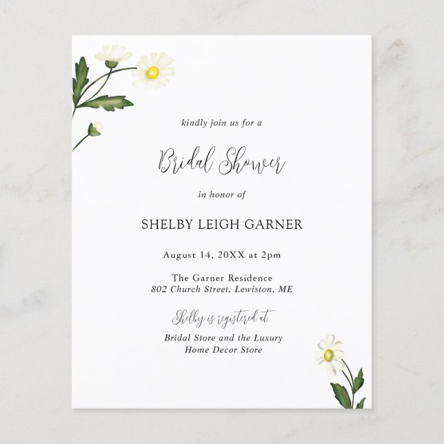 Papier White Daisy Floral Budget Bridal Douche Invitation (Devant)