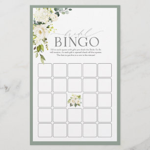 Papier White Grey Green Aquarelle Bride Jeu de Bingo
